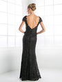CD-CF065 V-Neck Cap Sleeveless Mother of the bride Evening Dress - Black, Back View Thumbnail