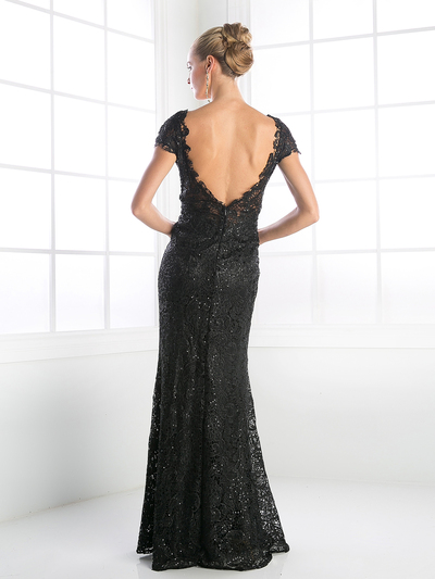 CD-CF065 V-Neck Cap Sleeveless Mother of the bride Evening Dress - Black, Back View Medium