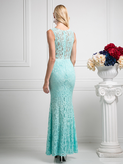 CD-CF067L Sleeveless Mock Two-Piece Evening Dress - Mint, Back View Medium