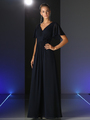 CD-CH1513 V-neck Evening Dress with Pleated Bodice - Navy, Front View Thumbnail