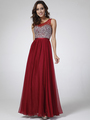 CD-CJ90 Illusion Beaded Evening Dress - Burgundy, Front View Thumbnail