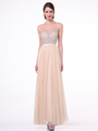 CD-CJ90 Illusion Beaded Evening Dress - Champagne, Front View Thumbnail