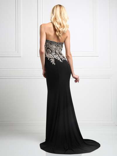 CD-CK16 Strapless Embellished Evening Gown  - Black, Back View Medium