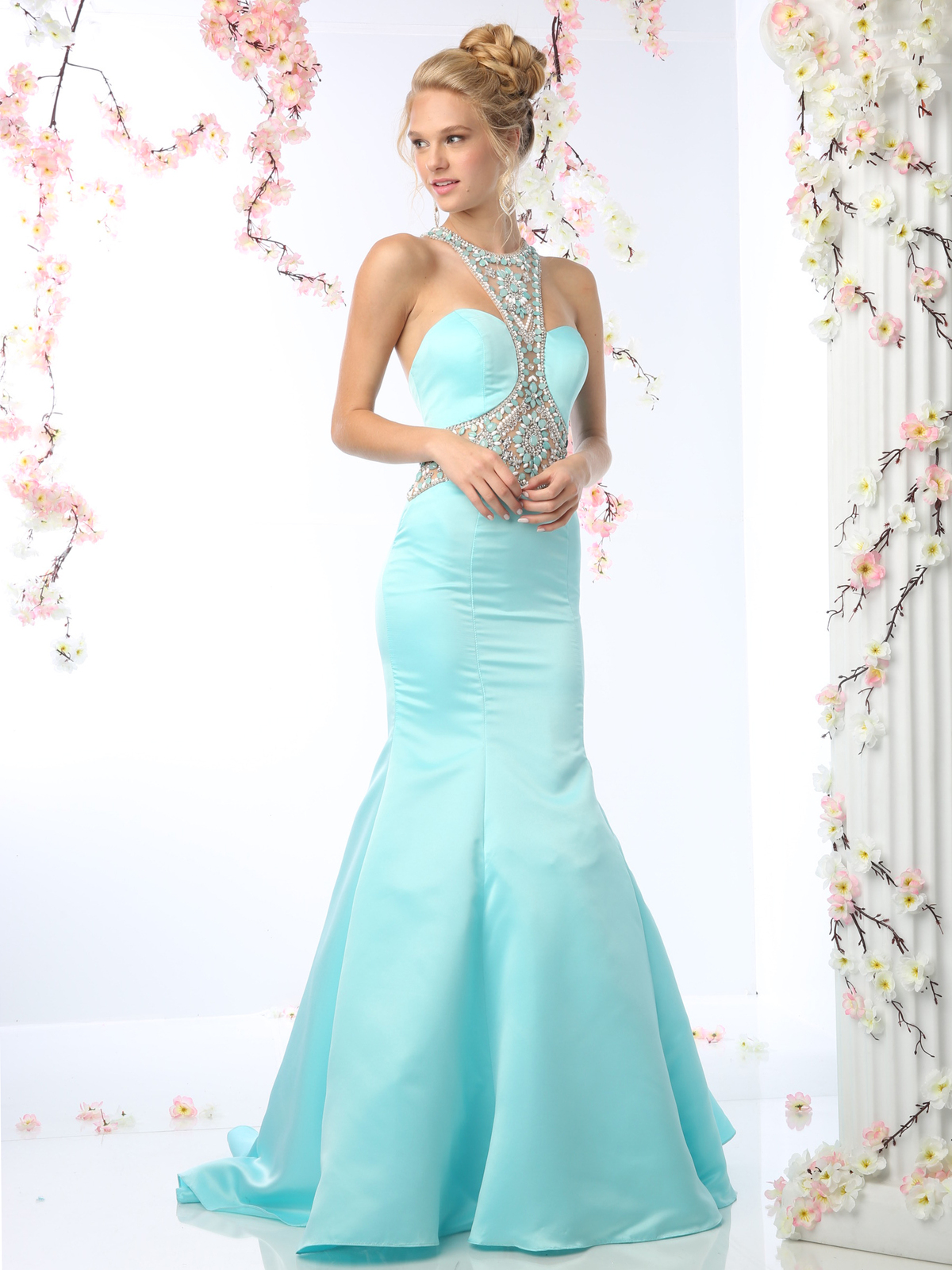 Embellished Halter Prom Evening Dress with Mermaid Skirt | Sung