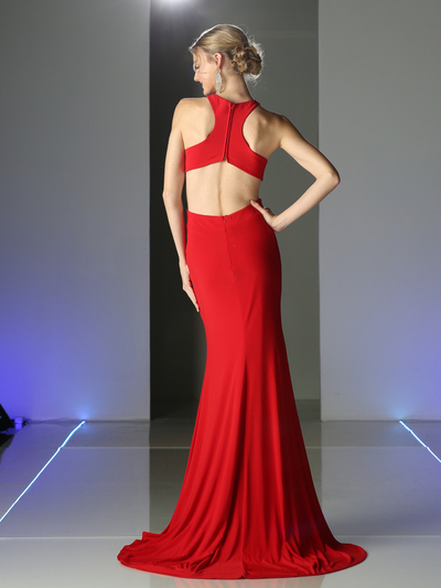 CD-CK66 High Neck Long Evening Dress - Red, Back View Medium