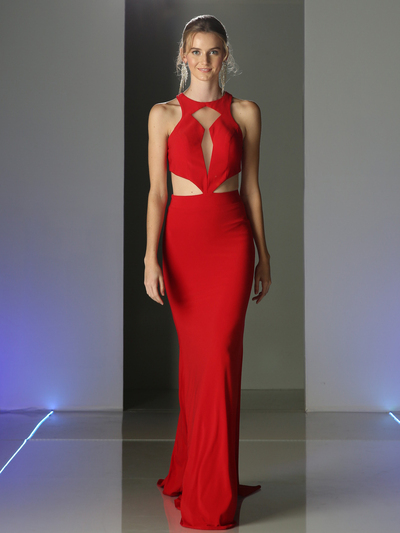 CD-CK66 High Neck Long Evening Dress - Red, Front View Medium