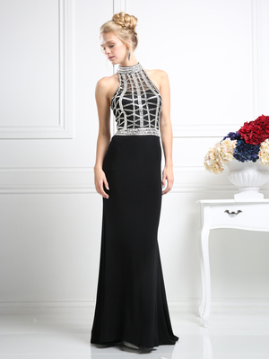 CD-CR107 Long Halter Evening Dress , Black