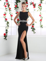 CD-CR710 Boatneck Cut Out Evening Dress with Slit - Black, Front View Thumbnail