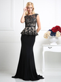 CD-CR718 Bateau Neckline Lace Bodice Evening Dress  - Black, Front View Thumbnail