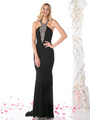 CD-J727 Halter Top Evening Dress with Split  - Black, Front View Thumbnail