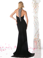 CD-J727 Halter Top Evening Dress with Split  - Black, Back View Thumbnail