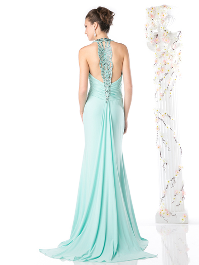 CD-J727 Halter Top Evening Dress with Split  - Mint, Back View Medium