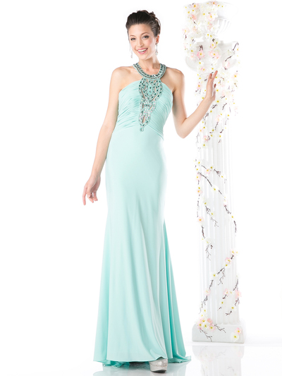 CD-J727 Halter Top Evening Dress with Split  - Mint, Front View Medium