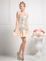 CD-J745 Sequins Short Prom Dress with Straps - Peach, Front View Thumbnail