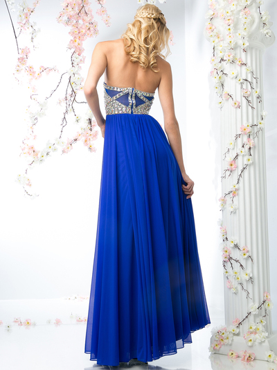 CD-J749 Halter Embellished Evening Dress - Royal, Back View Medium