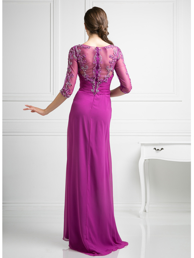CD-JC4206 3/4 Length Sleeve Mother-of-the-Bride Dress - Purple, Back View Medium