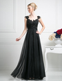 CD-JC931 A-line Evening Dress with Sheer Back - Black, Front View Thumbnail