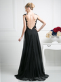 CD-JC931 A-line Evening Dress with Sheer Back - Black, Back View Thumbnail