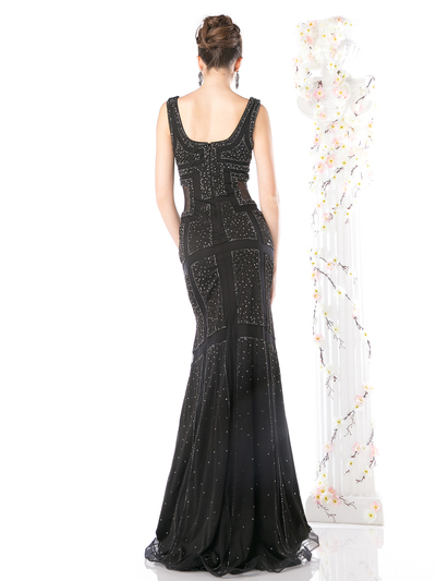 CD-KC002 Sleeveless V-neck Beaded Evening Dress  - Black, Back View Medium