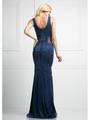 CD-KC002 Sleeveless V-neck Beaded Evening Dress  - Navy, Back View Thumbnail