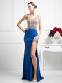 CD-KD009 Sleeveless Illusion Embellished Evening Dress  - Royal, Front View Thumbnail