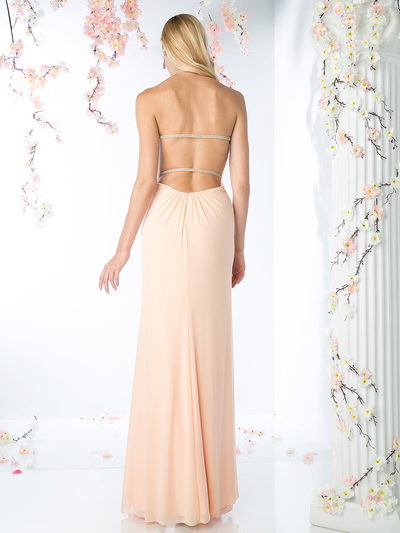CD-KD011 Halter Neck Twisted Ruching Evening Dress - Peach, Back View Medium