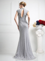 CD-KD085 Long Beaded Evening Dress  - Silver, Back View Thumbnail