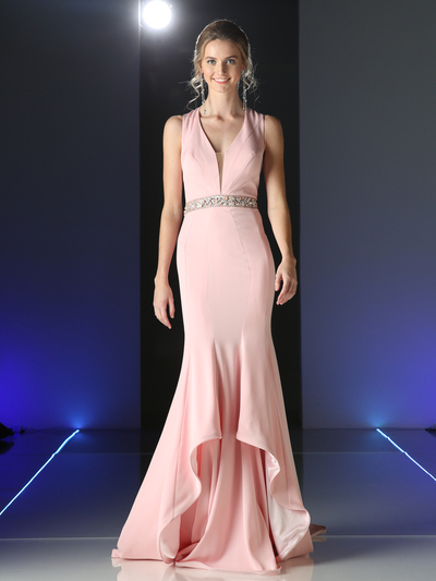 CD-P107 Elegant Long Evening Dress - Blush, Front View Medium