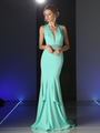 CD-P107 Elegant Long Evening Dress - Mint, Front View Thumbnail