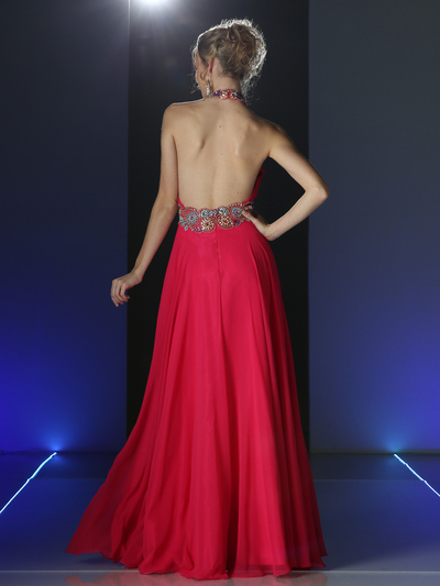 CD-PC905 Halter Neck Evening Dress with Keyhole  - Fuchsia, Back View Medium