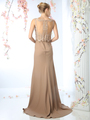 CD-SL767 Lace Caplet Prom Evening Dress - Khaki, Back View Thumbnail