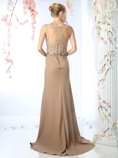 CD-SL767 Lace Caplet Prom Evening Dress - Khaki, Back View Medium