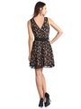 CE2347 Floral Lace Cocktail Dress with Belt - Black Taupe, Back View Thumbnail