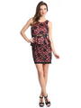 CE2368 Lace Peplum Cocktail Dress with Belt - Black Peach, Front View Thumbnail