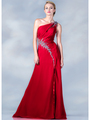 CJ86 One Shoulder Cut-Out and Beaded Prom Dress - Red, Front View Thumbnail