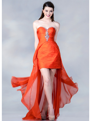 CJ88 Ruched Chiffon High Low Prom Dress, Tangerine