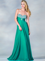 CJ89 Empire Waist Chiffon Evening Dress with Jeweled Bust Top - Jade, Front View Thumbnail