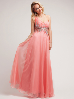CJ91 Coral Asymmetrical A-line Special Occasion Dress, Coral