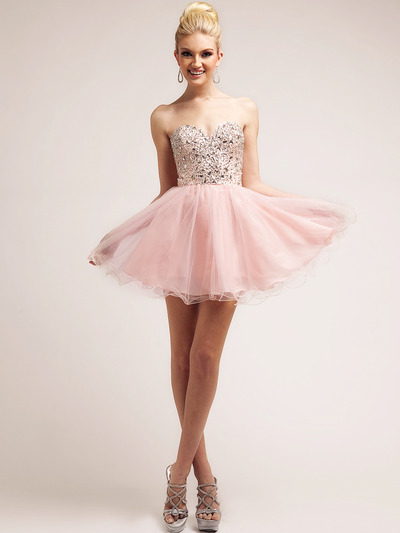 CJ99 Jeweled Boidce Sweetheart Party Dress - Blush, Front View Medium