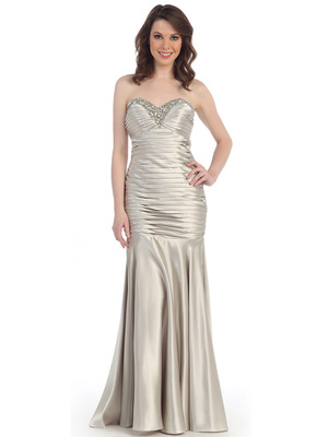 CN1288 Strapless Sweetheart Dropped Waist Mermaid Gown, Silver