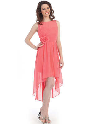 CN1381 Chiffon High Low Cocktail Dress, Coral