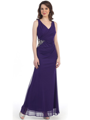 CN1390 Side Embellished Chiffon Evening Dress, Purple