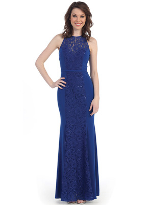 CN1401 Lace Overlay Sleeveless Evening, Royal Blue