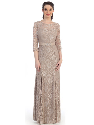 CN1404 Grace and Elegant 3/4 Sleeve Evening Gown, Taupe