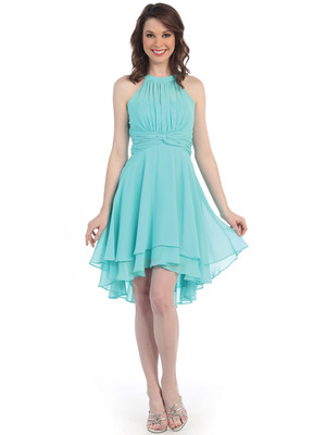 CN1407 High Neck Tiered Chiffon Cocktail Dress, Mint