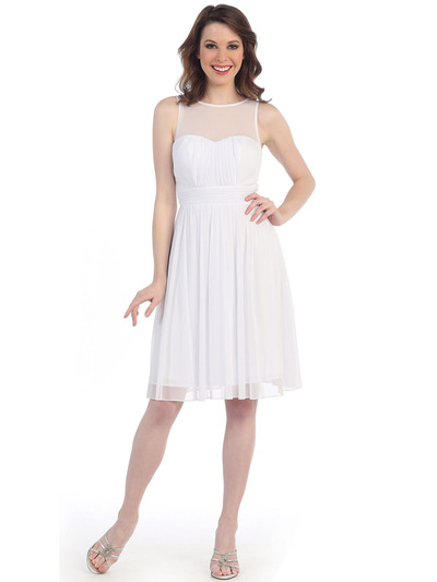 CN1408 Illusion Yoke Cocktail Dress - White, Front View Medium