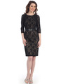 CN1409 3/4 Sleeve Bodycon Cocktail Dress - Black Nude, Front View Thumbnail