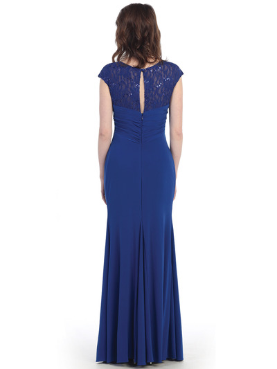 CN1416 Lace Cap Sleeve Evening Dress - Royal, Back View Medium