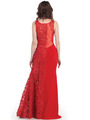 CN3010 Illusion Yoke Embroidery Evening Dress - Red, Back View Thumbnail