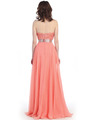 CN50317 Halter Lace Chiffon Evening Dress with Slit - Coral, Back View Thumbnail